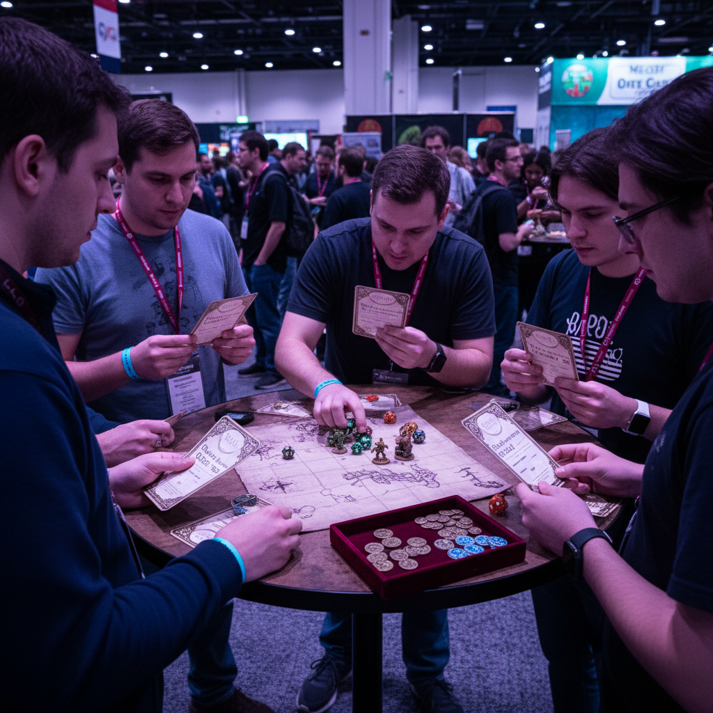 Hands holding physical tabletop game pieces