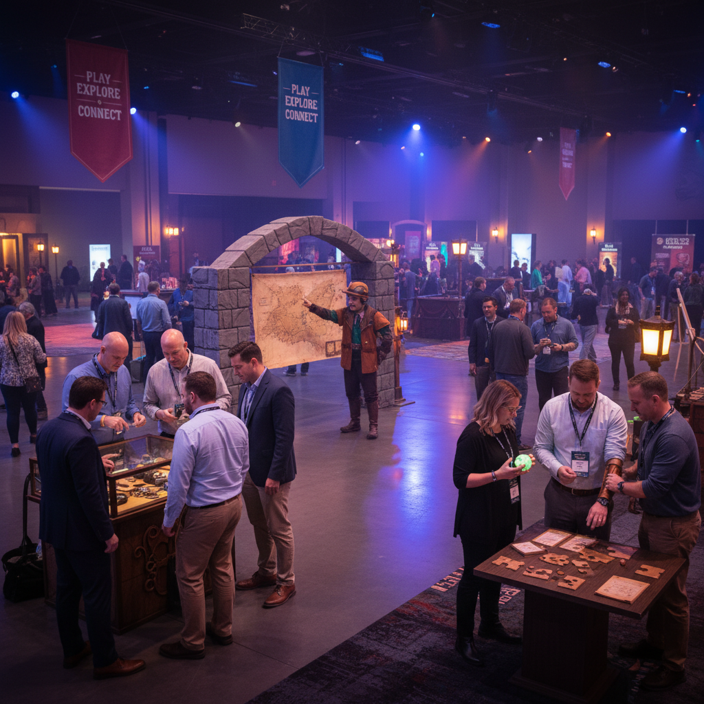 Groups participating in live interactive encounters at a corporate event